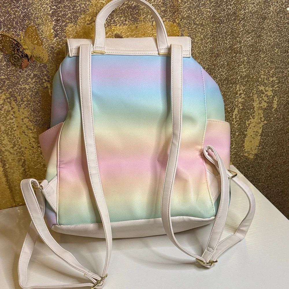 Luv Betsey Johnson Unicorn Cat Face Drawstring Backpack quilted
